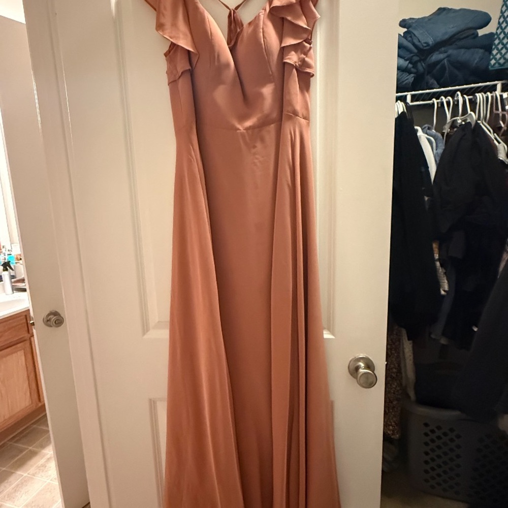 Azazie Ruffled Mauve Wedding Dress color: cedar grove, size 8 c